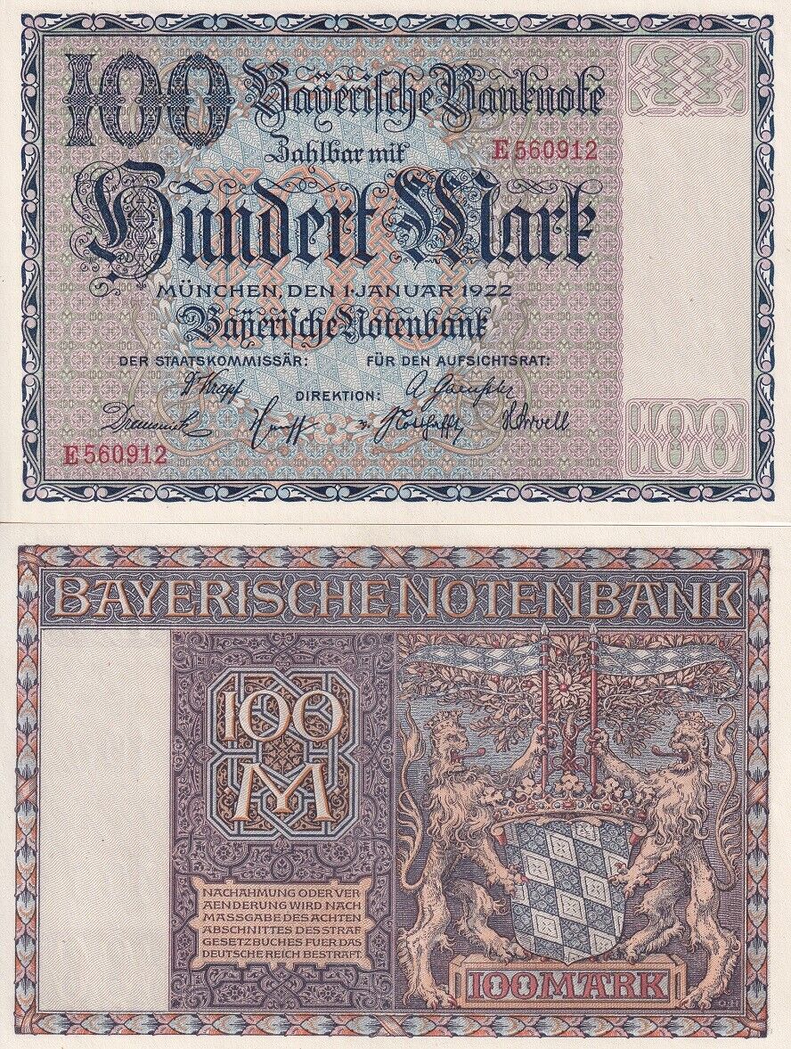 Germany 100 Mark 1922 P s923 UNC