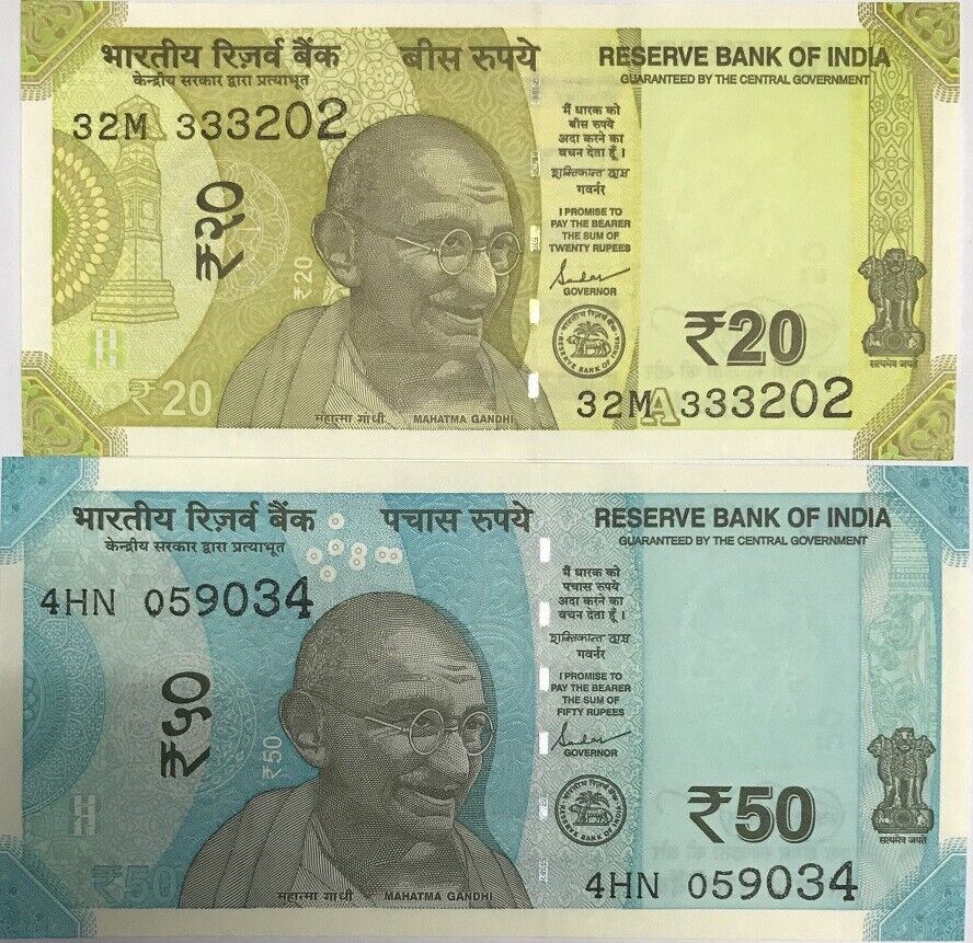 India Set 2 pcs 20 50 Rupees 2022 P 110 P 111 UNC
