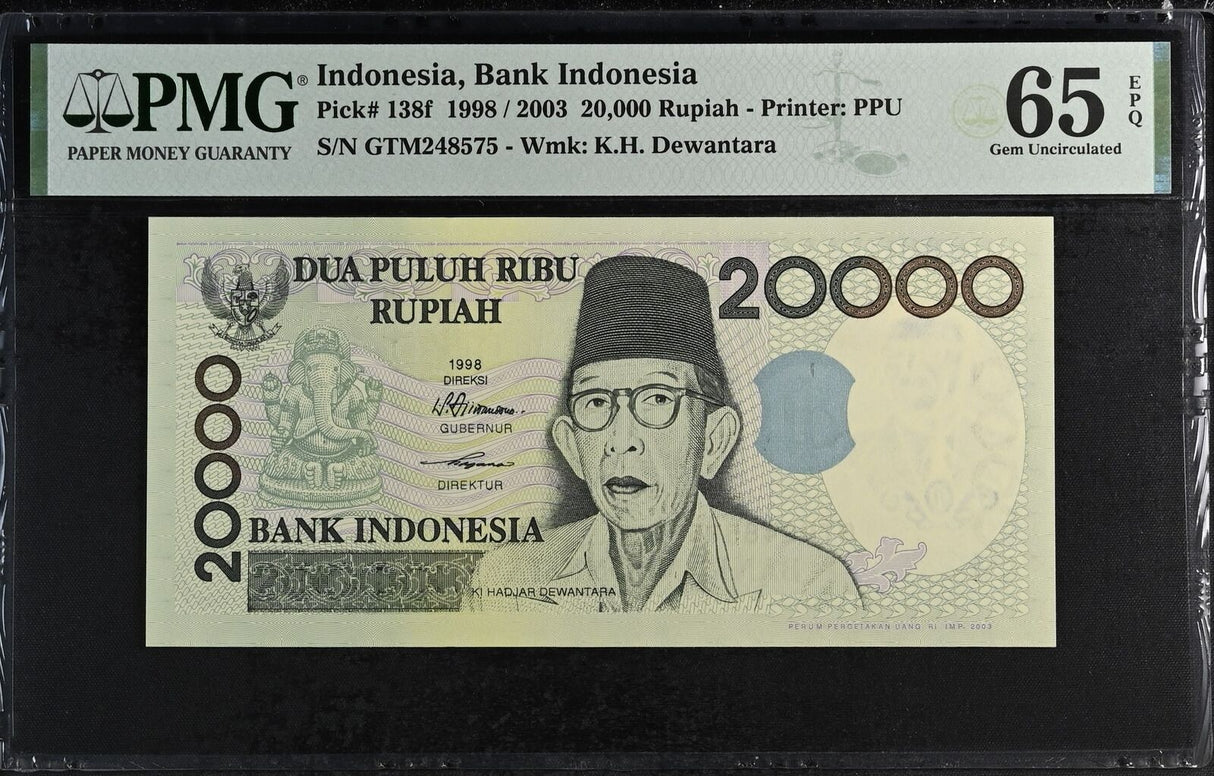 Indonesia 20000 Rupiah 1998/2003 P 138 f Gem UNC PMG 65 EPQ