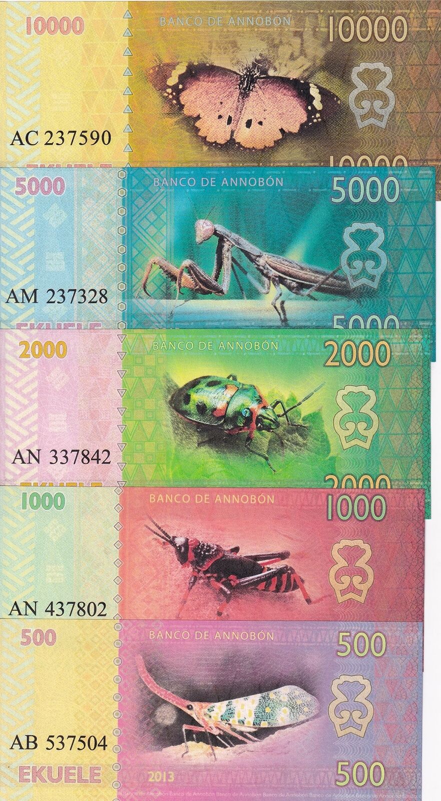 ANNOBON SET 5 500 1000 2000 5000 10000 Ekuele Insect Butterfly Fantasy