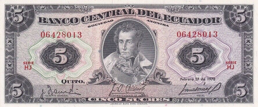 Ecuador 5 Sucres 1970 P 100 d UNC