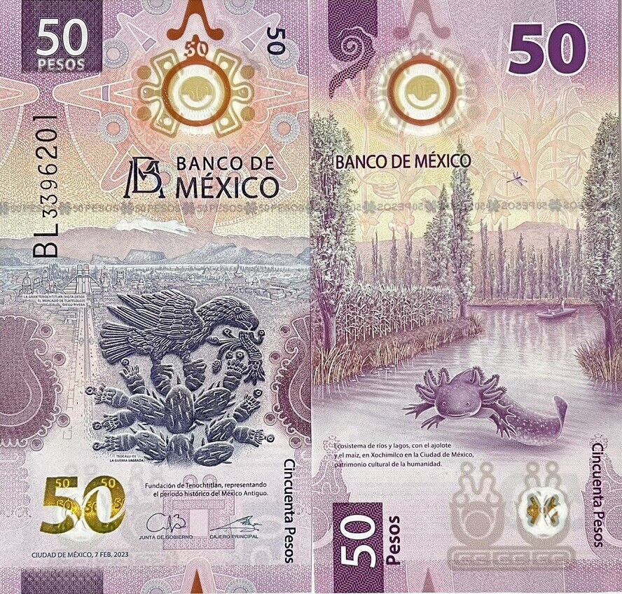 Mexico 50 Pesos 2023 P 133 Random Sign UNC