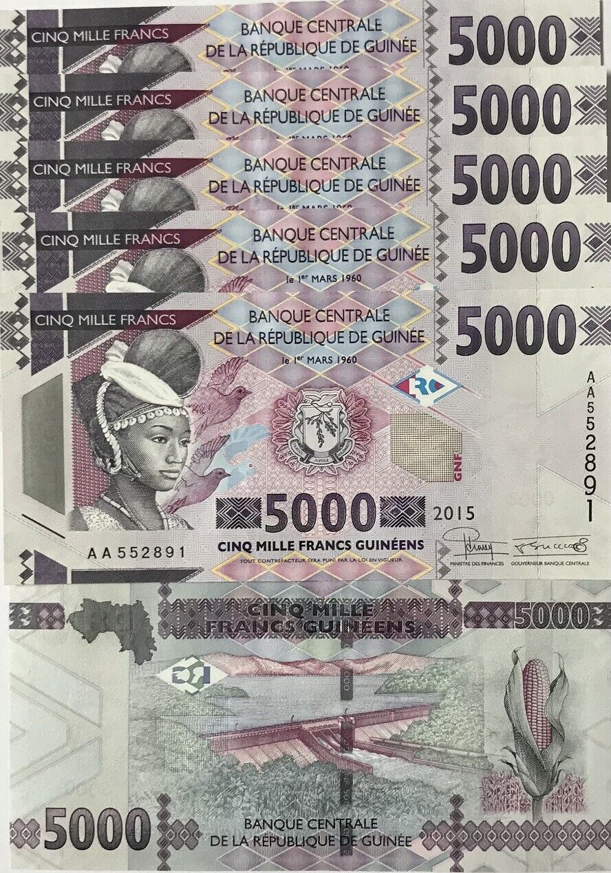 Guinea 5000 Francs 2015 P 49 a UNC LOT 5 PCS