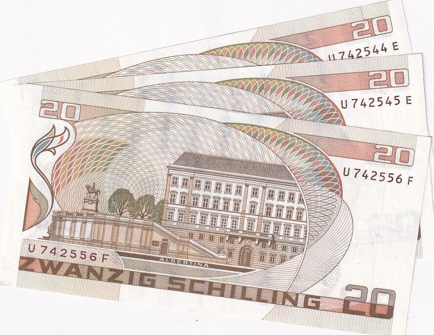 Austria 20 Shillings 1986 ND 1988 P 148 UNC LOT 3 PCS