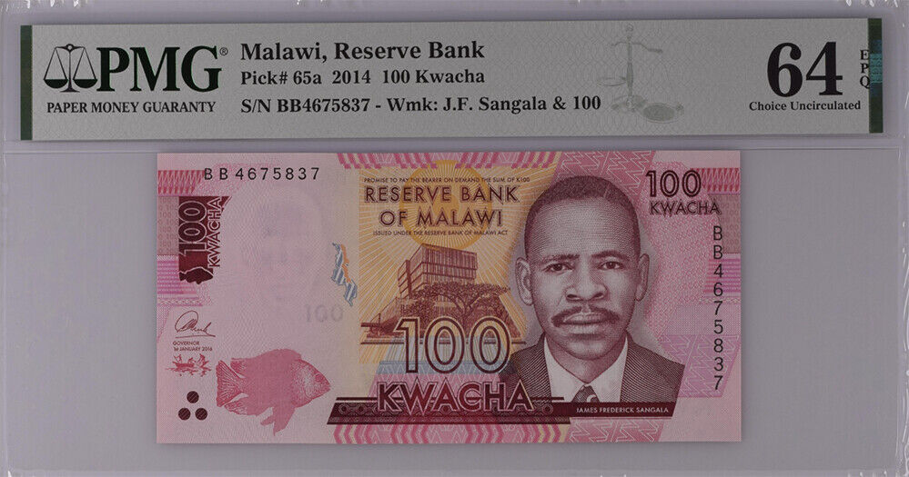 Malawi 100 Kwacha 2014 P 65 a Choice UNC PMG 64 EPQ