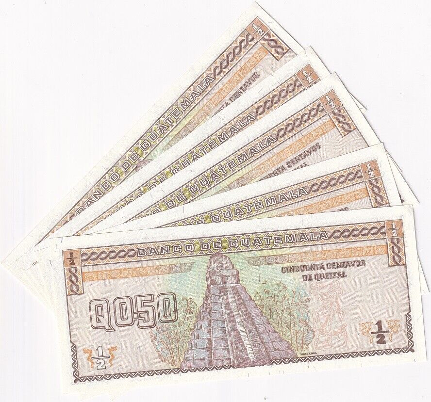 Guatemala 1/2 Quetzales 1998 P 98 UNC LOT 5 PCS
