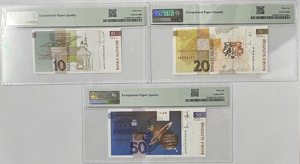 Slovenia SET 9, 10 20 -10000 Tolarjev P 11-16 32-34 Choice Gem UNC PMG 64-67 EPQ