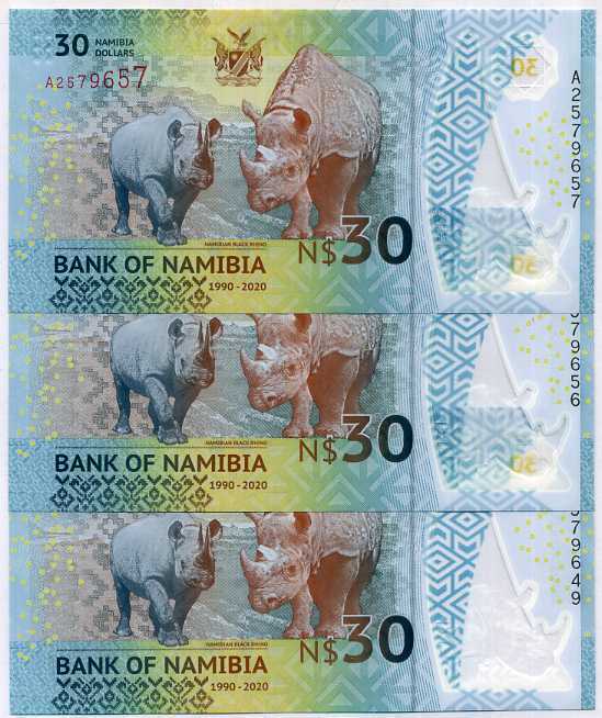 Namibia 30 Dollars COMM. 2020 P 18 Polymer UNC LOT 3 PCS