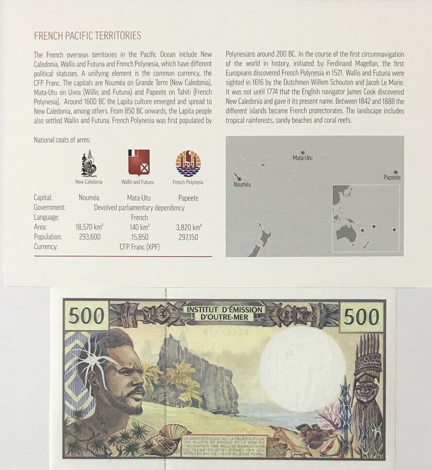 French Pacific Territories 500 Francs ND 1992 P 1 f UNC W/Folder
