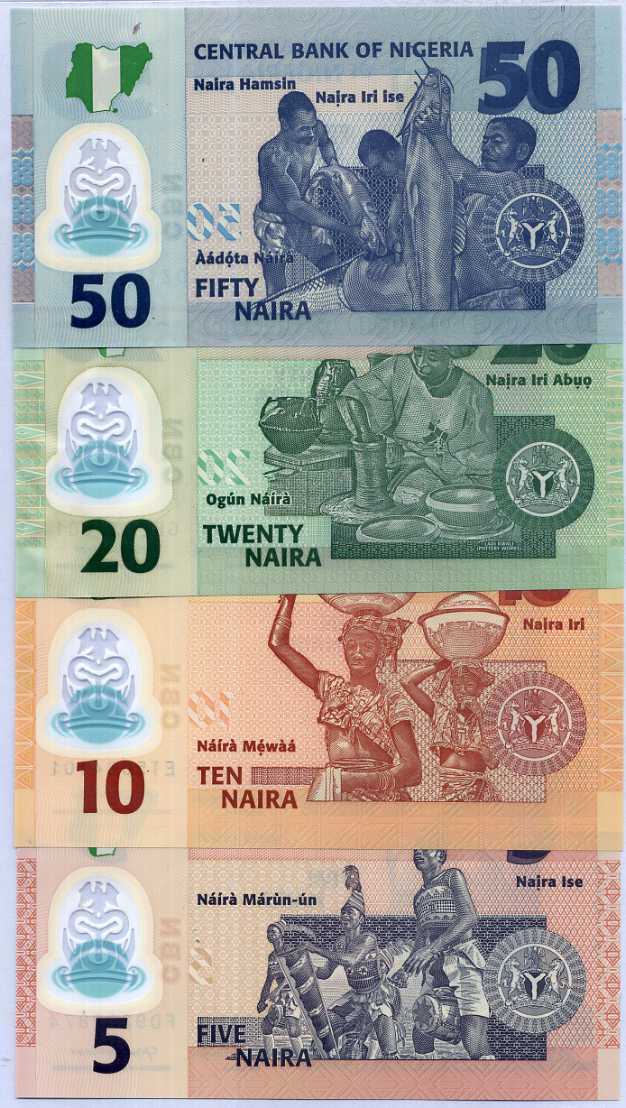 Nigeria Set 4 Pcs 5 10 20 50 Naira 2020 -2021 P 37 38 39 40 Polymer UNC