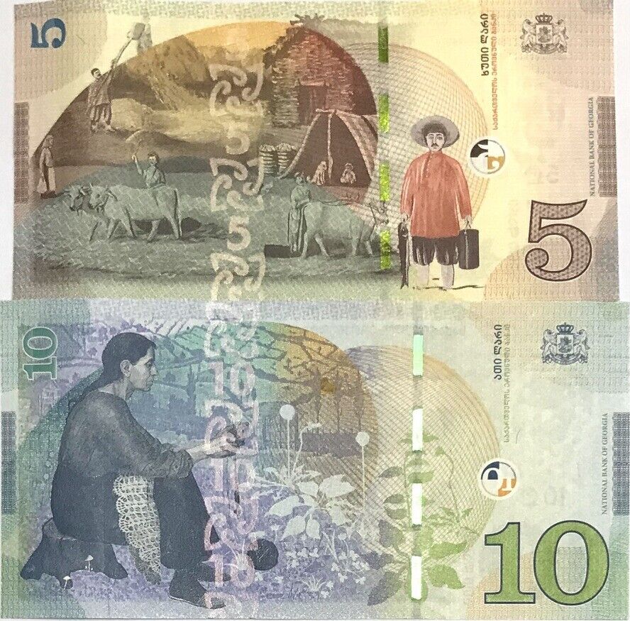 Georgia Set 2 Pcs 5 10 Lari Random Date (2017-2021 )P 76 P 77 UNC
