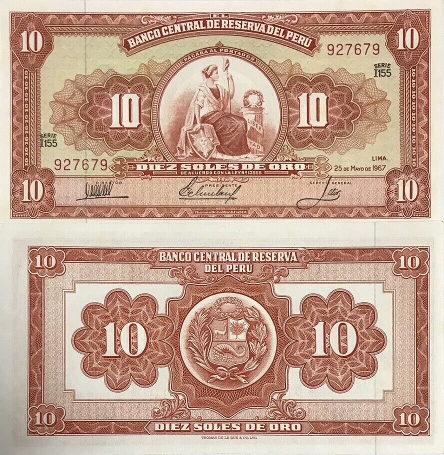 Peru 10 Soles De Oro 1967 P 84 a UNC