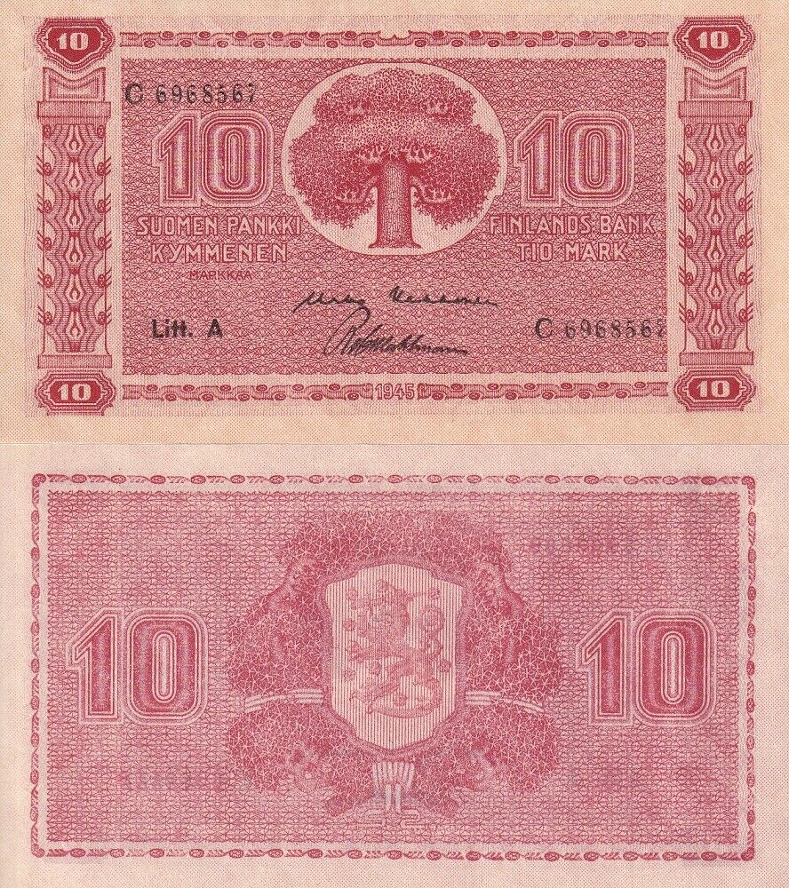 Finland 10 Mark 1945 P 77 Litt. A Series C P 77 UNC