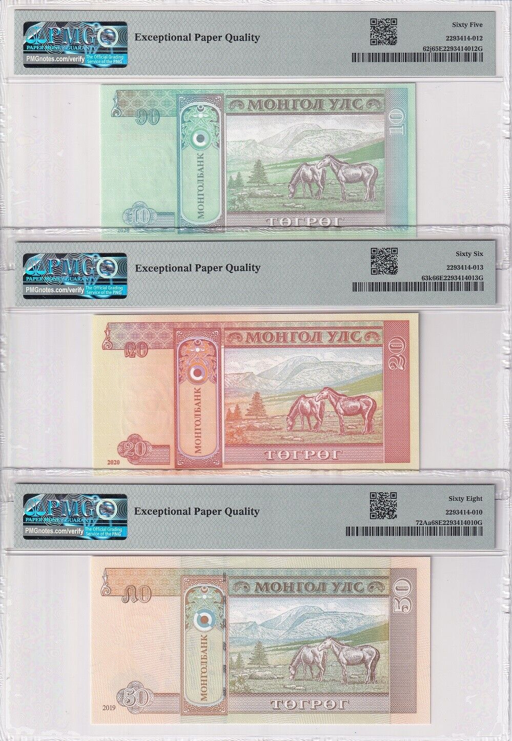 Mongolia Set 6; 10-50-500 1000 T.2020 P62 63 72-75 Superb Gem UNC PMG 65-68 EPQ