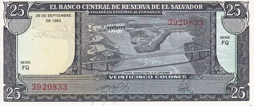 El Salvador 25 Colon 1983 P 136 UNC