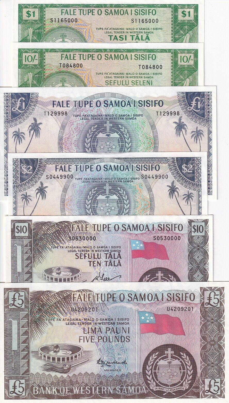 West Samoa Set 6 AU 10 SH 1 5 Pounds 1 2 10 Tala 1963-1967 P 13 14 15 16 - 18