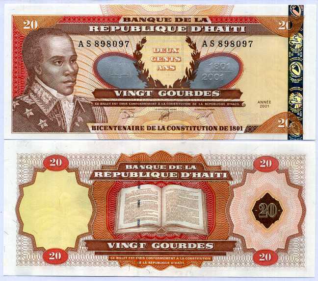 Haiti 20 Gourdes 2001 P 271A SILVER HOLOGRAM UNC