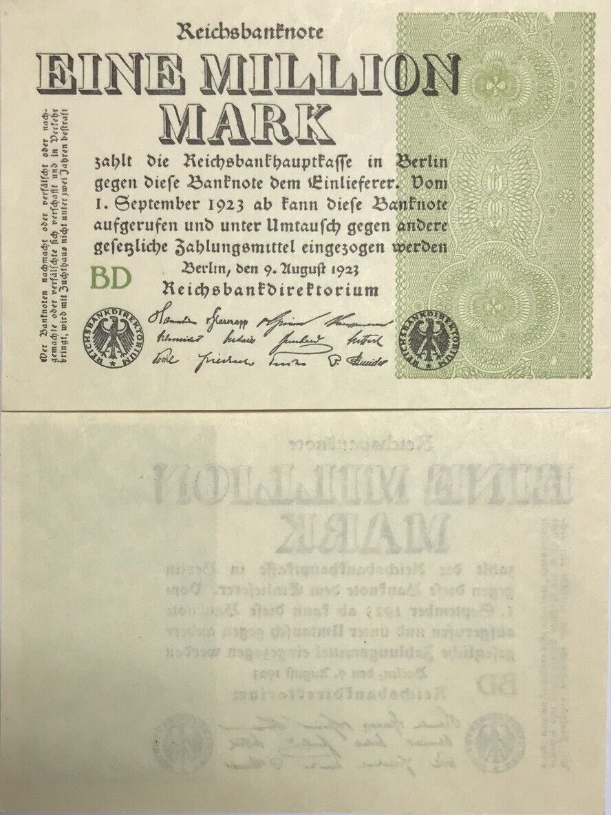 Germany Reichsbank 1000000 Mark 1923 P 102 UNC