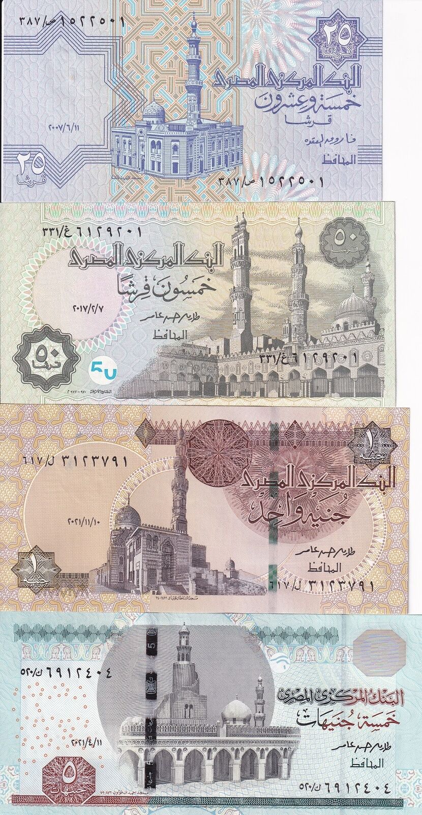 Egypt SET 4 PCS 1 5 25 50 Piastres Random Date P 57 70 71 72 UNC