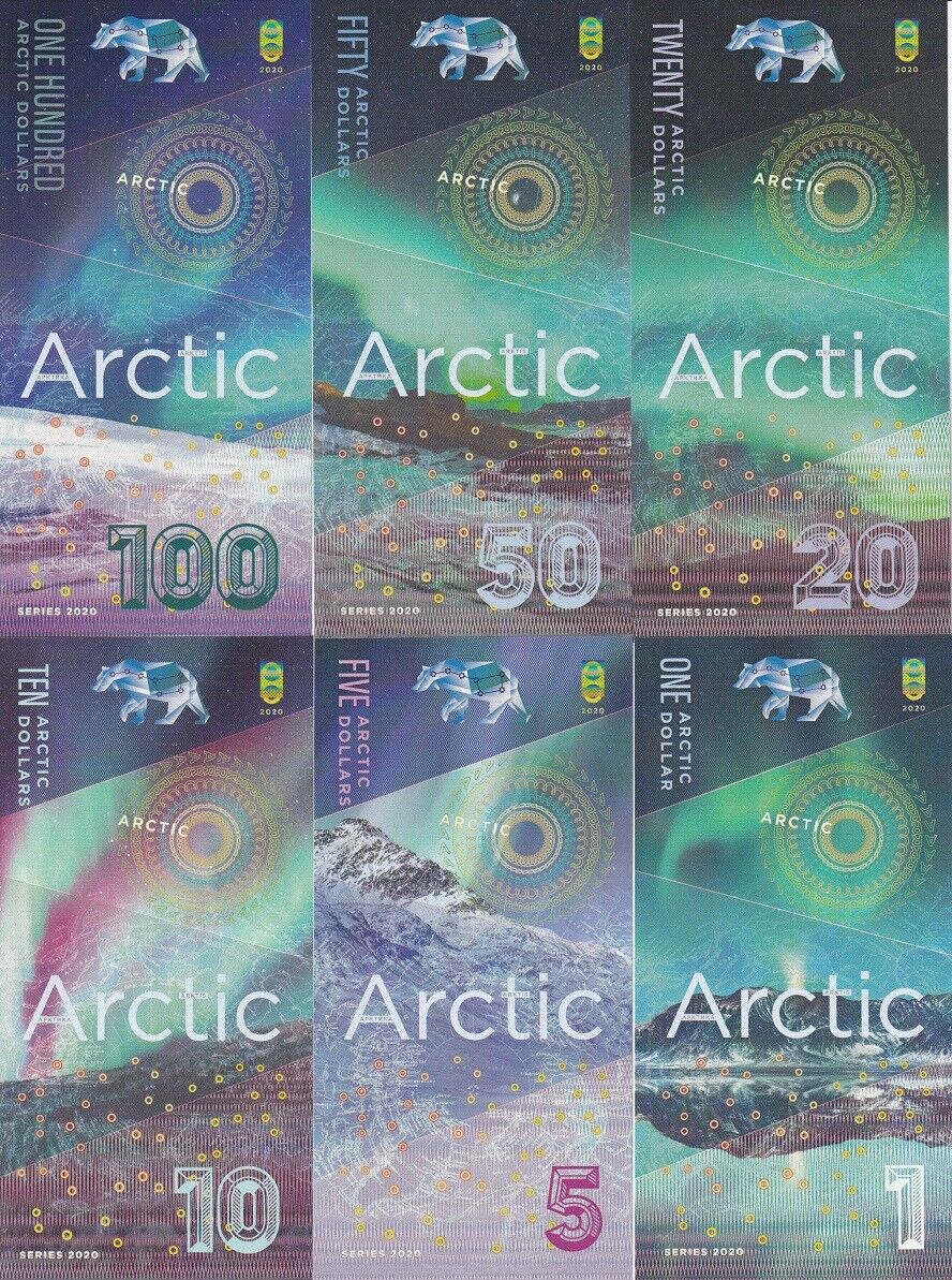 Arctic Set 6 1 5 10 20 50 100 Dollars 2020 polymer Polar Fantasy