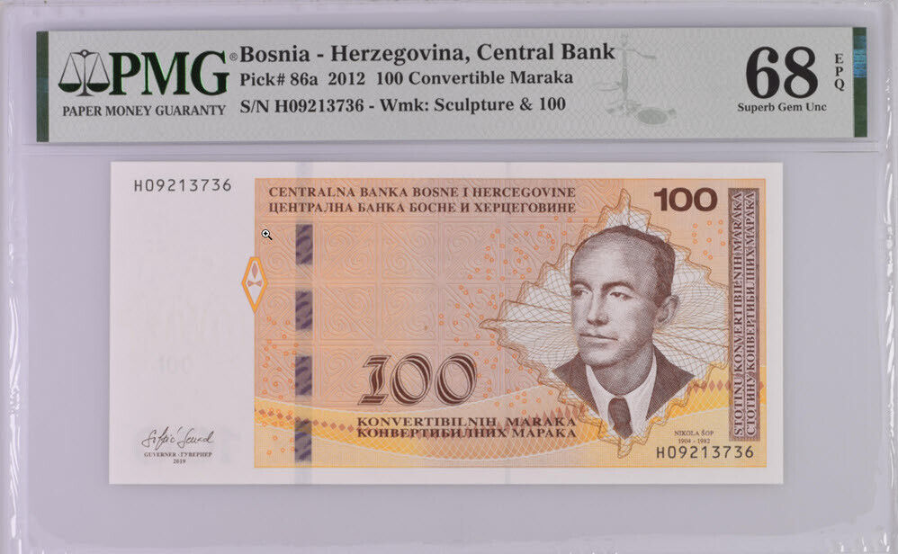 Bosnia 100 Convertible Maraka 2012 P 86 a Superb GEM UNC PMG 68 EPQ