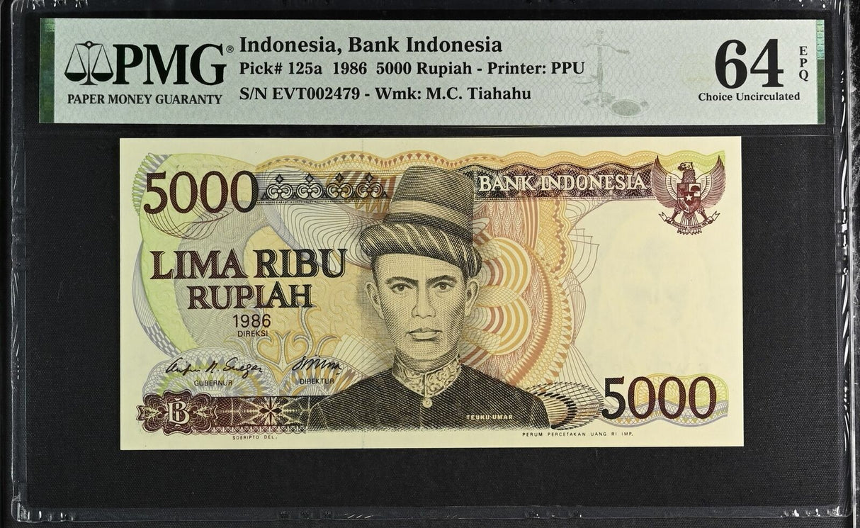 Indonesia 5000 Rupiah 1986 P 125 a Choice UNC PMG 64 EPQ