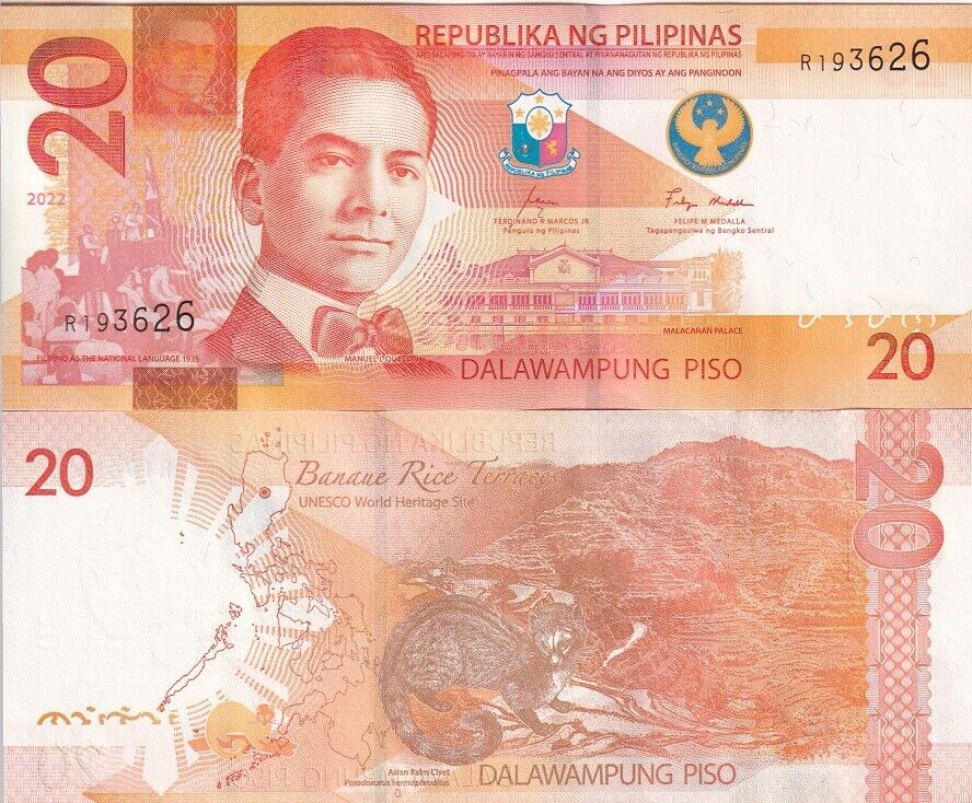 Philippines 20 Pesos 2022 P 230 UNC LOT 5 PCS