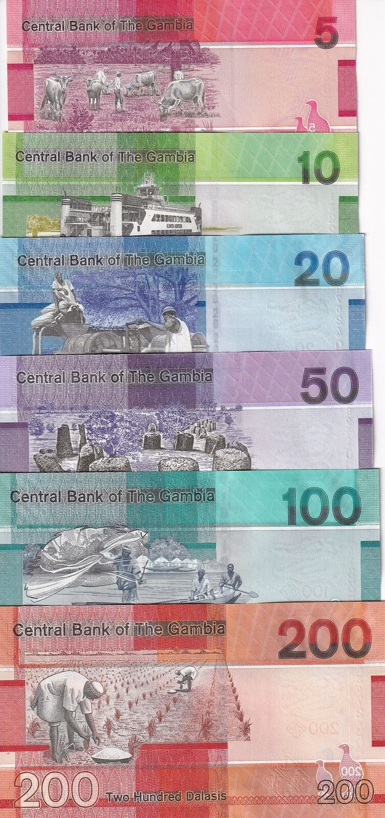 Gambia Set 6 Pcs 5 10 20 50 100 200 Dalasis 2023 / 2024 P 37 38 39 40 41 42 UNC