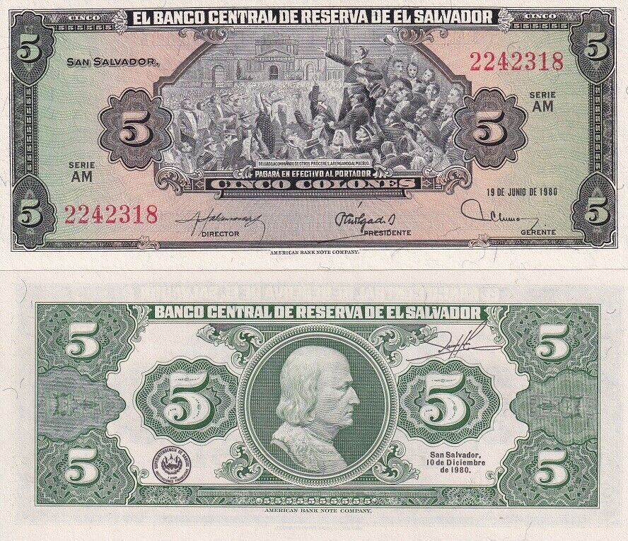 El Salvador 5 Colones 1980 P 132A UNC