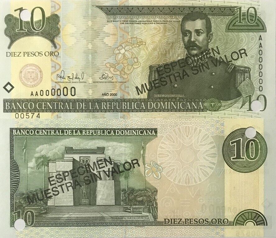 Dominican Republic 10 PESOS 2000 P 159s SPECIMEN UNC