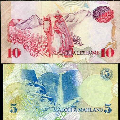 LESOTHO SET 2 PCS 5 10 MALOTI 1989 1990 P 10 11 UNC