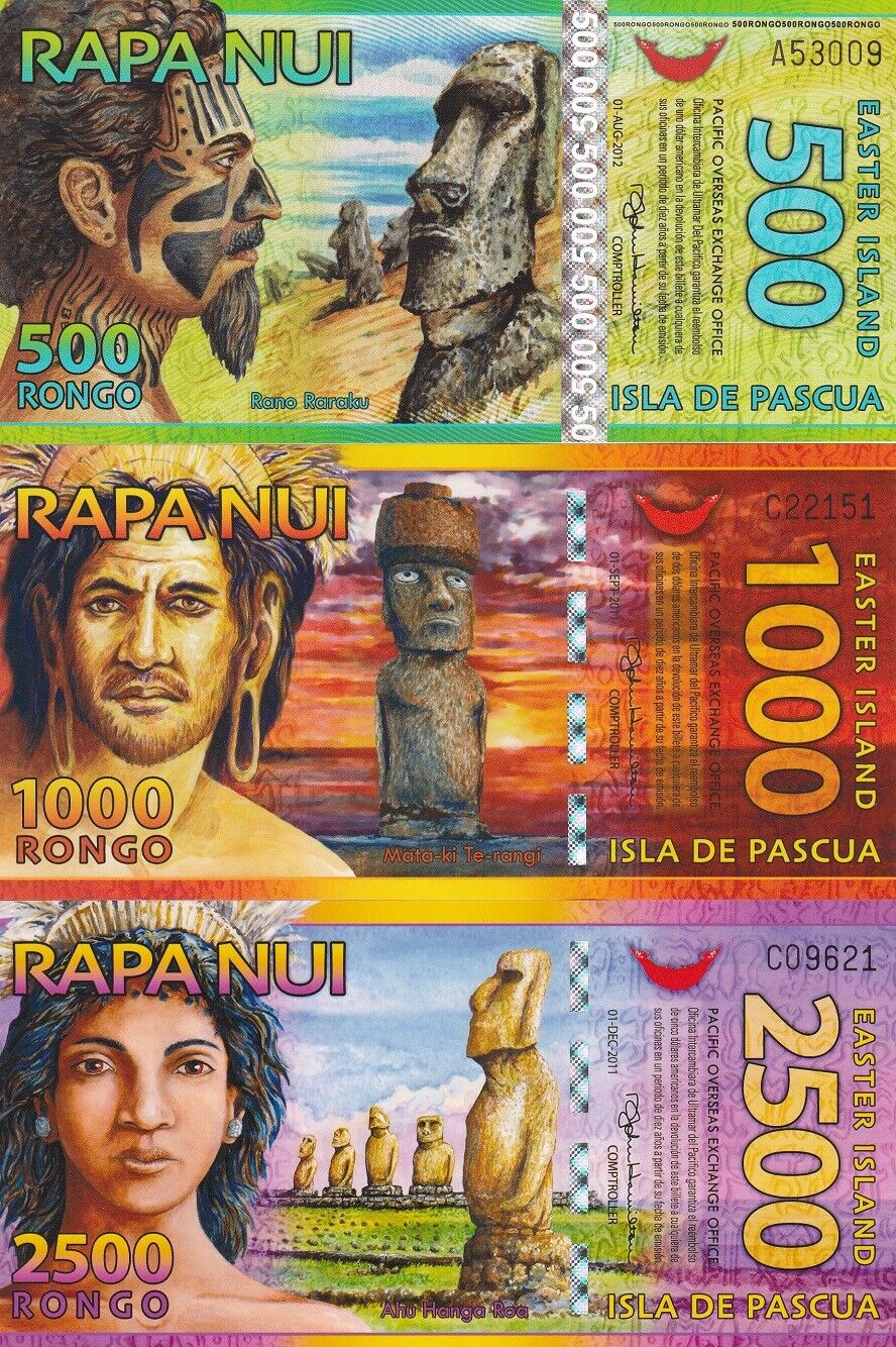 Easter Island Set 3 PCS 500 1000 2500 Rongo 2011-2012 Polymer Fantasy