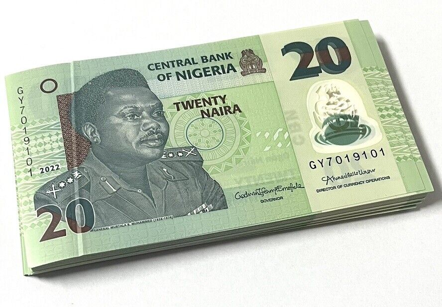 Nigeria 20 Naira 2022 P 34 Polymer AUnc Damage Printing LOT 100 PCS 1 Bundle