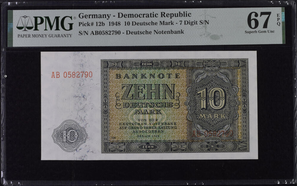 Germany Democratic 10 Deutsche Mark 1948 P 12 b Superb Gem UNC PMG 67 EPQ