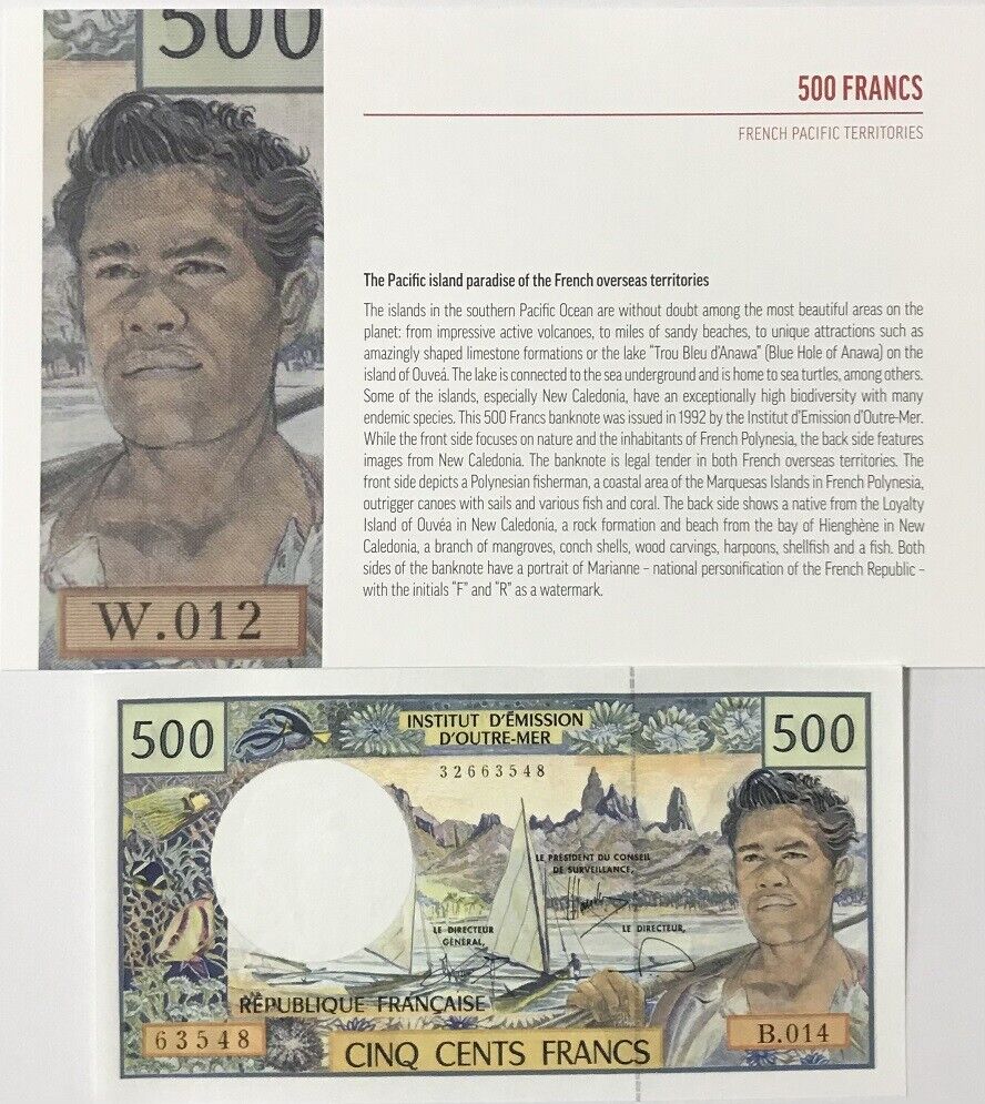 French Pacific Territories 500 Francs ND 1992 P 1 f UNC W/Folder
