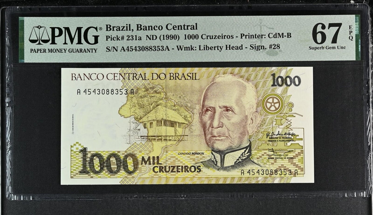 Brazil 1000 Cruzeiros ND 1990 P 231 a Superb Gem UNC PMG 67 EPQ