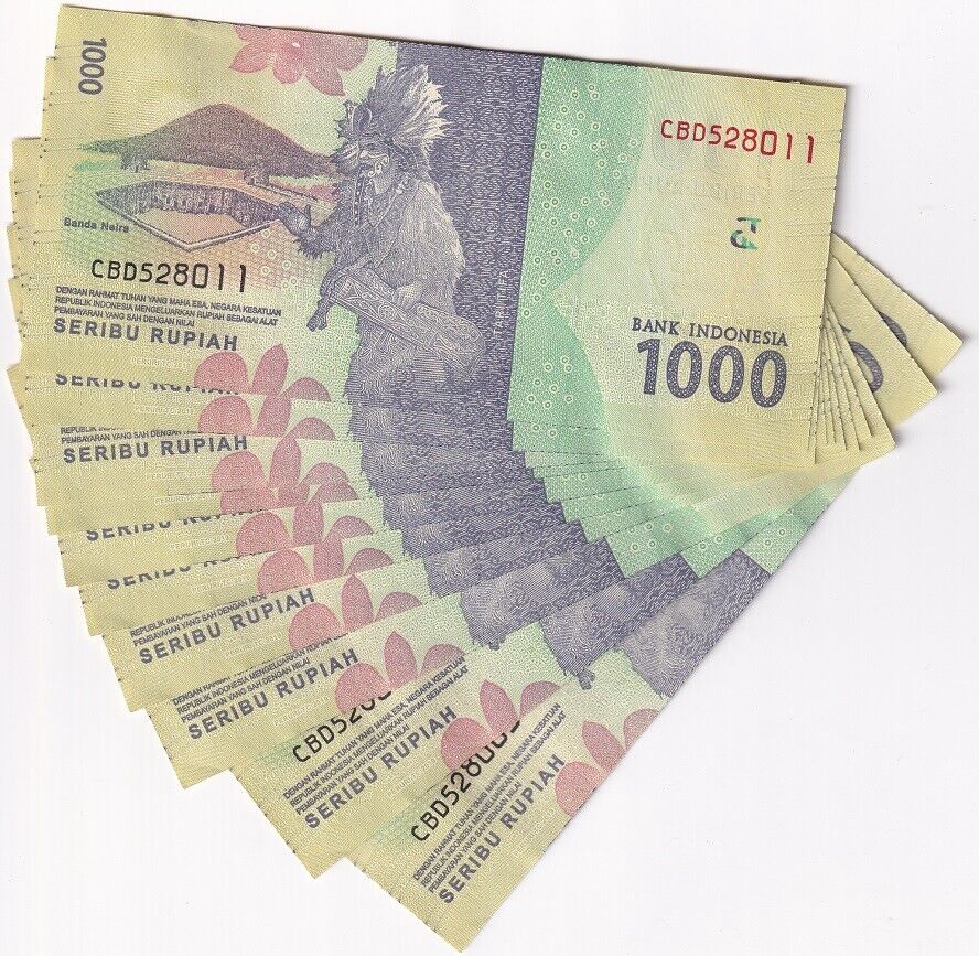 Indonesia 1000 Rupiah 2016 Small Print Year 2019 P 154 UNC LOT 10 PCS