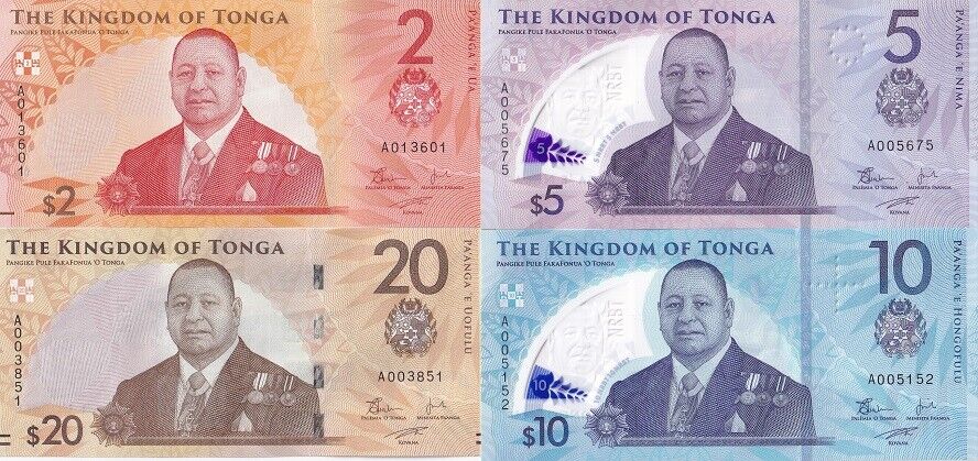 Tonga Set 4 UNC 2 20 (5 10 Polymer) Pananga 2023 2024 P 50 51 52 53
