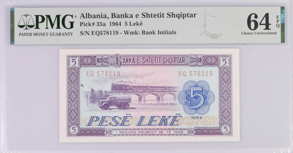 Albania 5 Leke 1964 P 35 a Chioce UNC PMG 64 EPQ