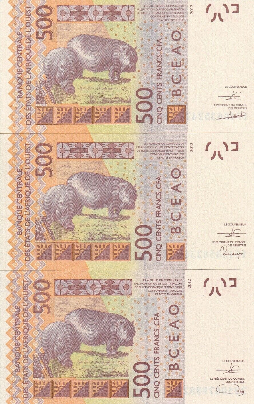 West African States Mali Set 3 Pcs 500 2017 2019 2022 P 419Df 419D UNC