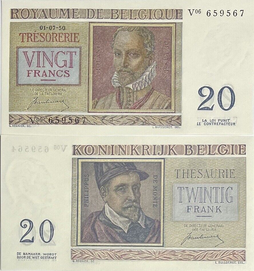 Belgium 20 Francs 1950 P 132 AU-UNC