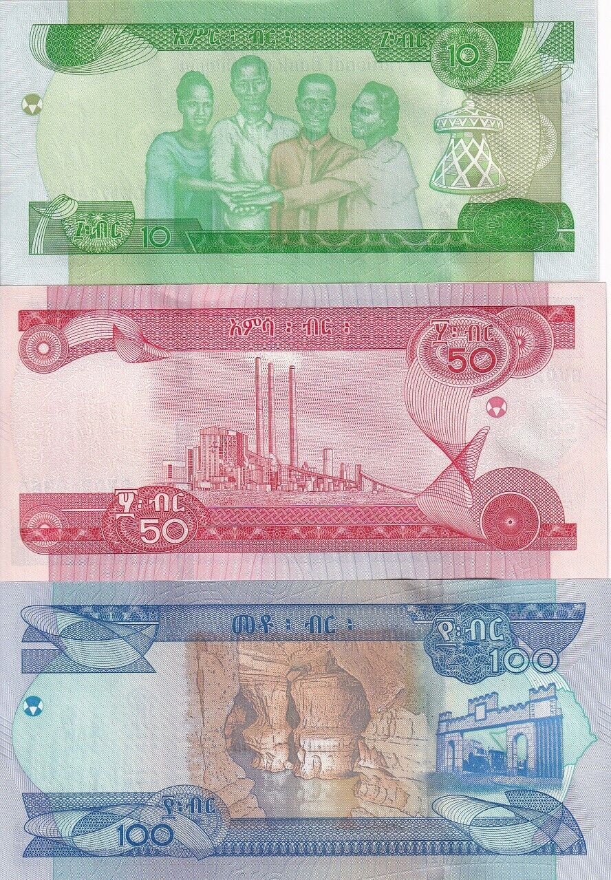 Ethiopia Set 3 Pcs 10 50 100 Birr 2012/2020 P 53 54 55 UNC