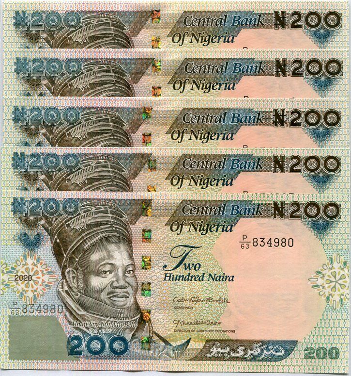 Nigeria 200 Naira 2020 P 29 UNC Lot 5 Pcs