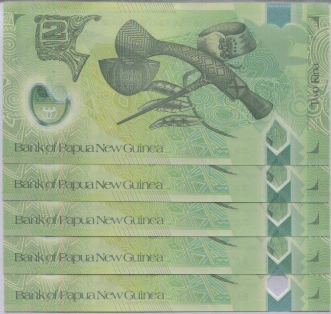 Papua New Guinea 2 Kina 2008 Polymer P 28 UNC Lot 5 PCS