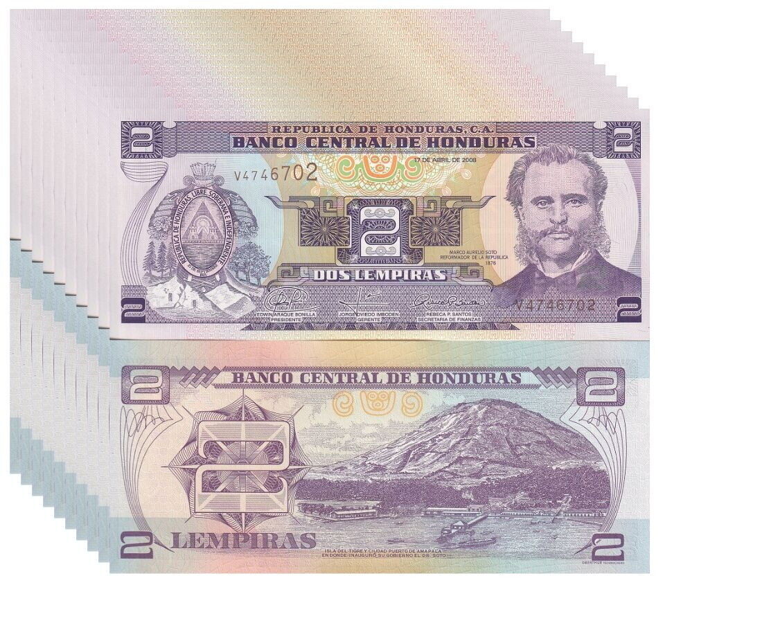 Honduras 2 Lempiras 2008 P 90 UNC LOT 10 PCS NR
