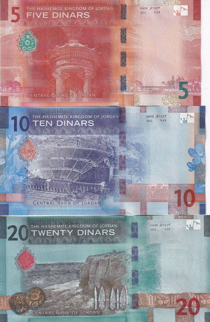 Jordan set 3 UNC 5 10 20 Dinars 2022 / 2023 P 40 41 42 New Design
