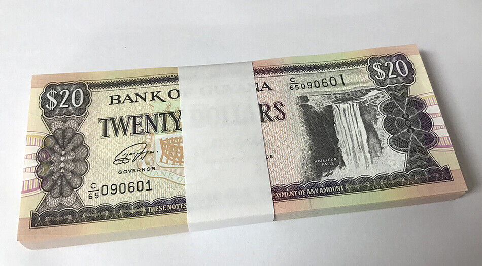 Guyana 20 Dollars ND 2020 P 30 New Sign UNC LOT 50 PCS 1/2 Bundle