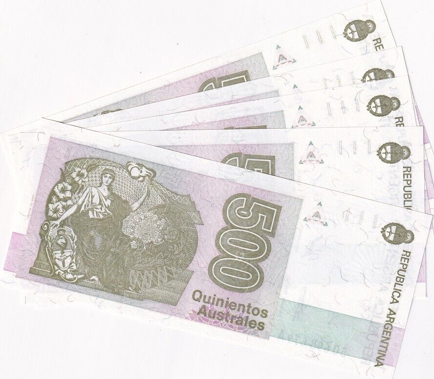 Argentina 500 Australs 1990 P 328 b UNC LOT 5 PCS