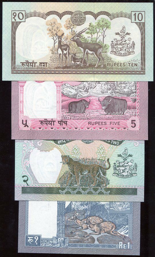 Nepal Set 4 Pcs 1 2 5 10 Rupees P 29 30 31 37 Random Signs AUnc