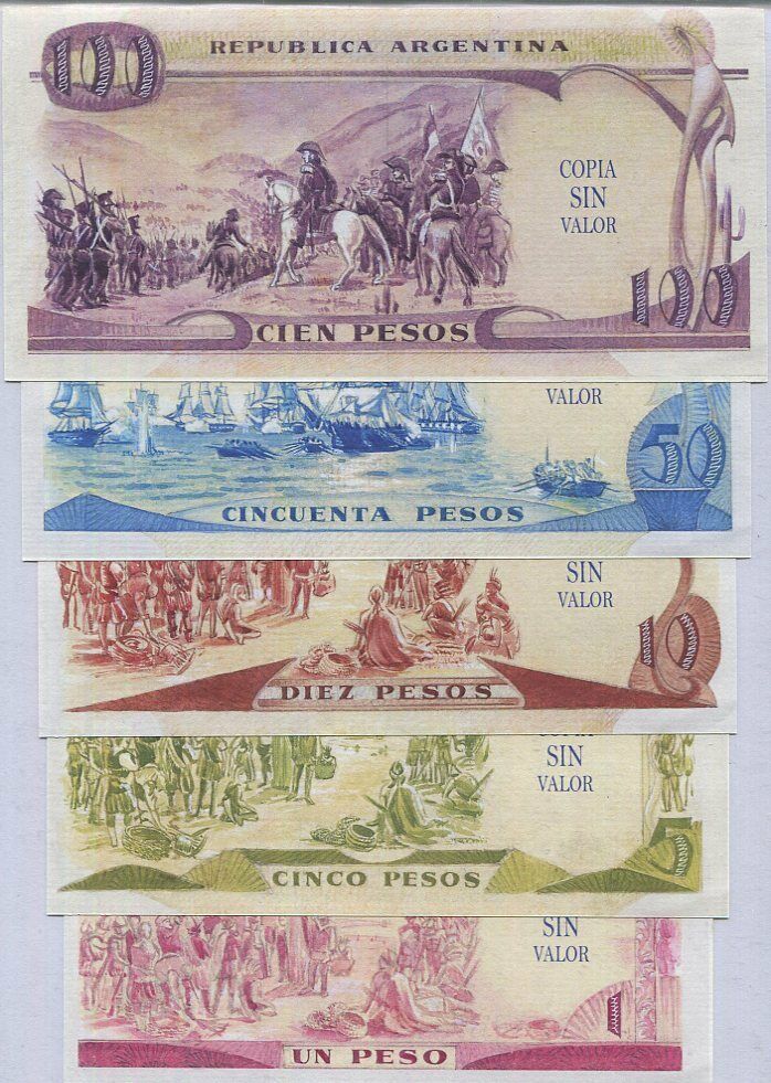 ARGENTINA SET 5 PCS 5 10 50 100 PESO FANTASY SAN MARTIN
